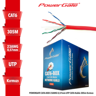 POWERGATE CAT6-BOX-RE 23AWG 0,57mm UTP CAT6 Kablo 305m Kırmızı