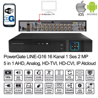 POWERGATE LINE-G16 16K 2Mpix GM 3G 1xHDD 5in1 DVR