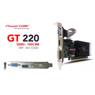 POWERGATE PG-GT220-1G-AR 1Gb GDDR3 128 Bit,  HDMI, DVI, Analog Ekran Kartı