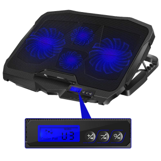 PowerGate PG-NC02 (2x12,5cm 2x7cm) 4 Fan, 10"-17" Notebook Soğutucu, 5 Kademeli Stand, 3 Farklı Program, Ayarlanabilir Hız, Mavi Ledli (Siyah)