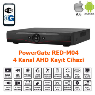 PowerGate RED-M04 4K 1080P 3g Ahd Ip Hibrit Dvr