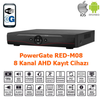 PowerGate RED-M08 8K 1080P 3g Ahd Ip Hibrit Dvr